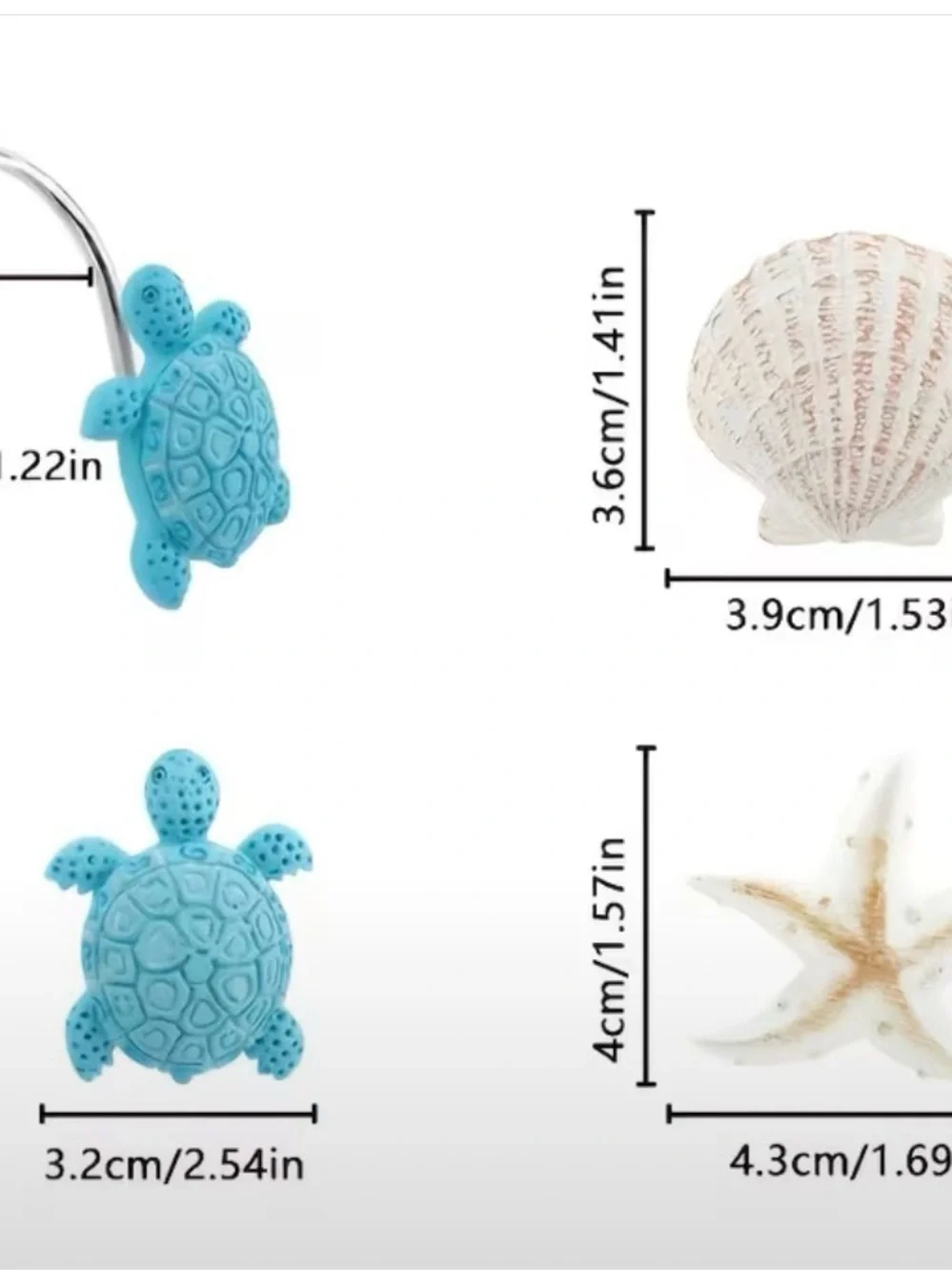 🆕 12 Piece Beach-Themed Shower Curtain Rings - Starfish, Turtle & Shell